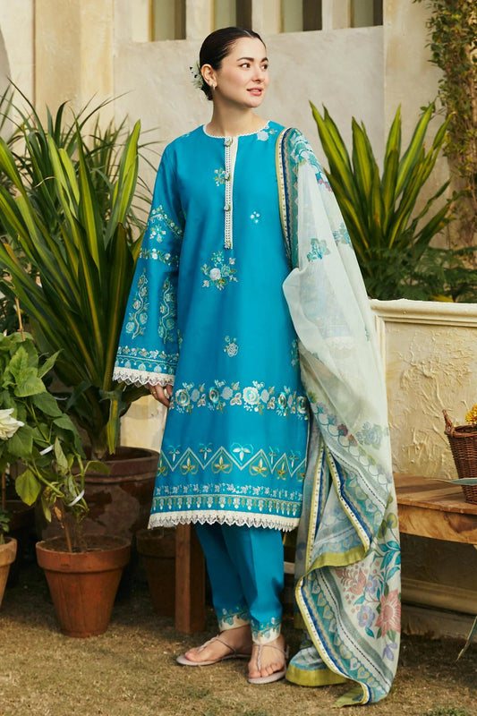 ZAHRA SHAHJAHAN- 3PC LAWN EMBROIDERED SHIRT WITH  DIAMOND PRINT DUPATTA-BIC-2820