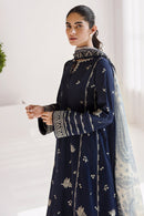 JAZMIN-3PC DHANAK SEQUENCE EMBROIDERED SHIRT WITH COUTRAI PRINTED SHAWL & DHANAK TOUSER-BIC-4182