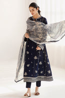 JAZMIN-3PC DHANAK SEQUENCE EMBROIDERED SHIRT WITH COUTRAI PRINTED SHAWL & DHANAK TOUSER-BIC-4182