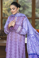 MIRAKHI-3PC LAWN LASERCUT EMBROIDERED SHIRT WITH MOARK PRINT DUPATTA-BIC-VOL-1- PLUM
