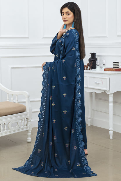 BRANDINN-3PC DHANAK EMBROIDRED SHIRT WITH DHANAK EMBROIDRED SHAWL AND TROUSER-BIC-