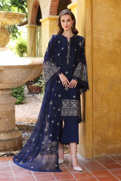 BAREEZE-3PC DHANAK EMBROIDERED SHIRT WITH CHIFFON EMBROIDERED DUPATTA AND TROUSER -BIC-3138