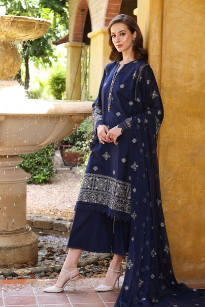 BAREEZE-3PC DHANAK EMBROIDERED SHIRT WITH CHIFFON EMBROIDERED DUPATTA AND TROUSER -BIC-3138