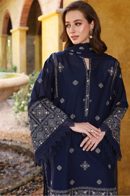 BAREEZE-3PC DHANAK EMBROIDERED SHIRT WITH CHIFFON EMBROIDERED DUPATTA AND TROUSER -BIC-3138