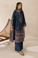 SAPPHIRE-3PC DHANAK EMBROIDERED SHIRT WITH COURTRAI WOOL PRINTED SHAWL AND TROUSER -BIC-4310