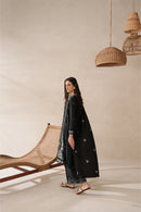 BEECHTREE-3PC KARANDI EMBROIDERED SHIRT WITH KHADDI NET EMBROIDERED DUPATTA AND EMB TROUSER-BIC-4258