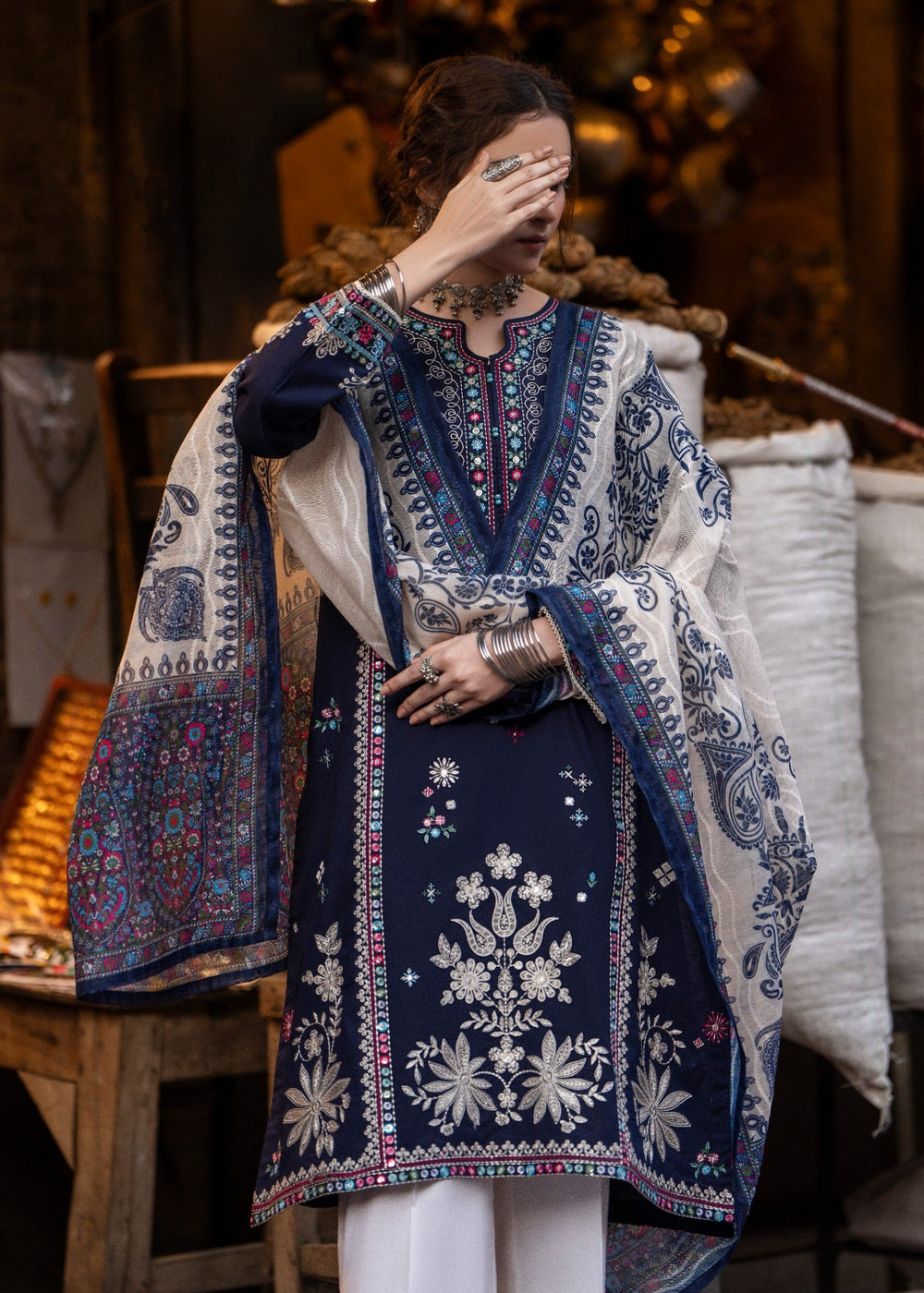 BATIK-3PC LAWN EMBROIDERED SHIRT WITH CHIFFOON PRINT DUPATTA AND EMB TROUSER-BIC-4603