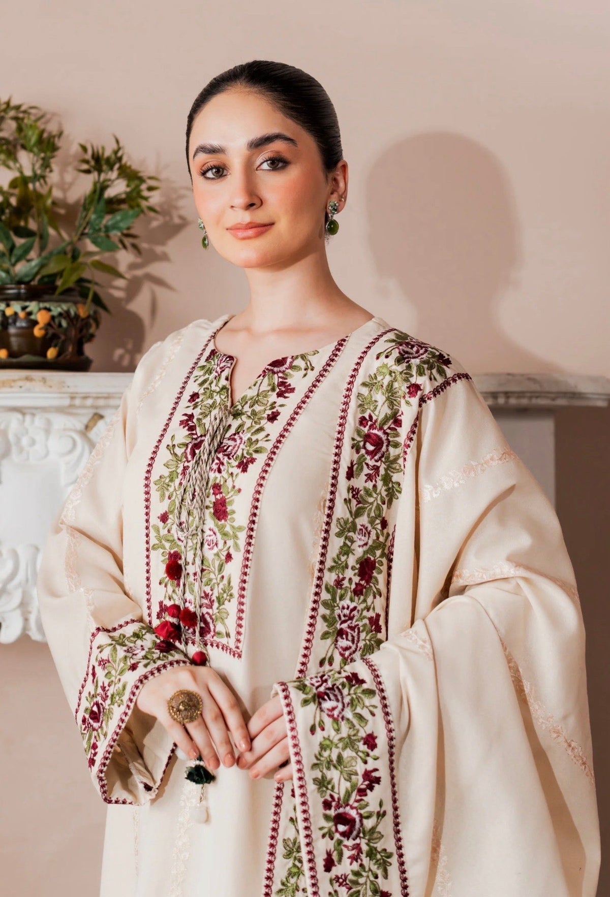 ZAIB-3PC KARANDI EMBROIDERED SHIRT WITH KARANDI EMB SHAWL AND EMB TROUSER-BIC-5213