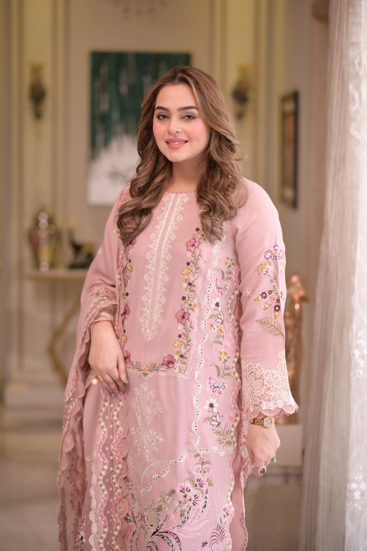 ANEELAS-3PC LAWN CHIKAN EMBROIDERED SHIRT WITH LAWN EMB DUPATTA AND TROUSER-BIC-4667