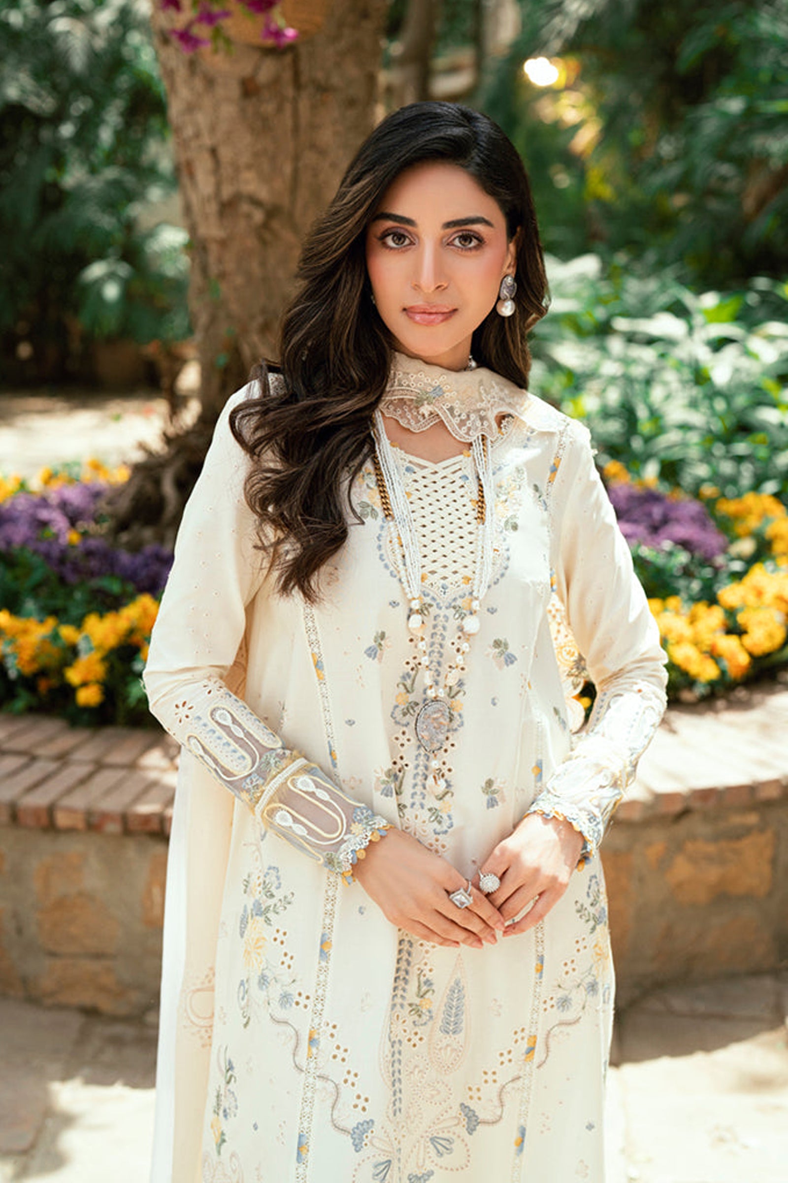 QALAMQAR - 3PC LAWN EMBROIDERED SHIRT WITH NET EMBROIDERED DUPATTA AND TROUSER -BIC-3801
