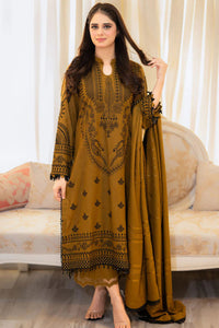 LIBAAS-3PC DHANAK EMBROIDERED SHIRT WITH DHANAK EMBROIDERED SHAWL & EMB TROUSER-BIC-4183