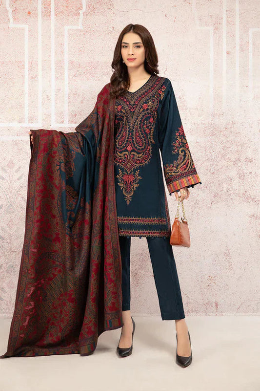 MARIA B-3PC LAWN EMBROIDRED SHIRT WITH MONARK PRINT DUPATTA AND TROUSER-BIC-3555