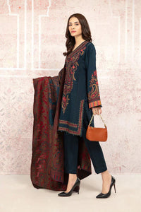 MARIA.B-3PC DHANAK EMBROIDRED SHIRT WITH COURTRAI PRINTED SHAWL AND TROUSER-BIC-4083