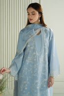 CROSS STITCH-3PC DHANAK EMBROIDERED SHIRT WITH COUTRAI PRINTED SHAWL AND TROUSER-BIC-4109