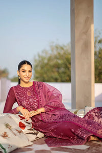 ASIM JOFA-3PC DHANAK EMBROIDERED SHIRT WITH ORGANZA HEAVY EMBROIDERED DUPATTA-BIC-4025