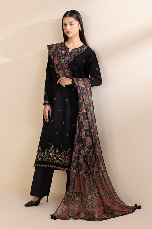 SAPPHIRE-3PC DHANAK EMBROIDERED SHIRT WITH COUTRAI WOOL PRINT SHAWL & TROUSER-BIC-4117