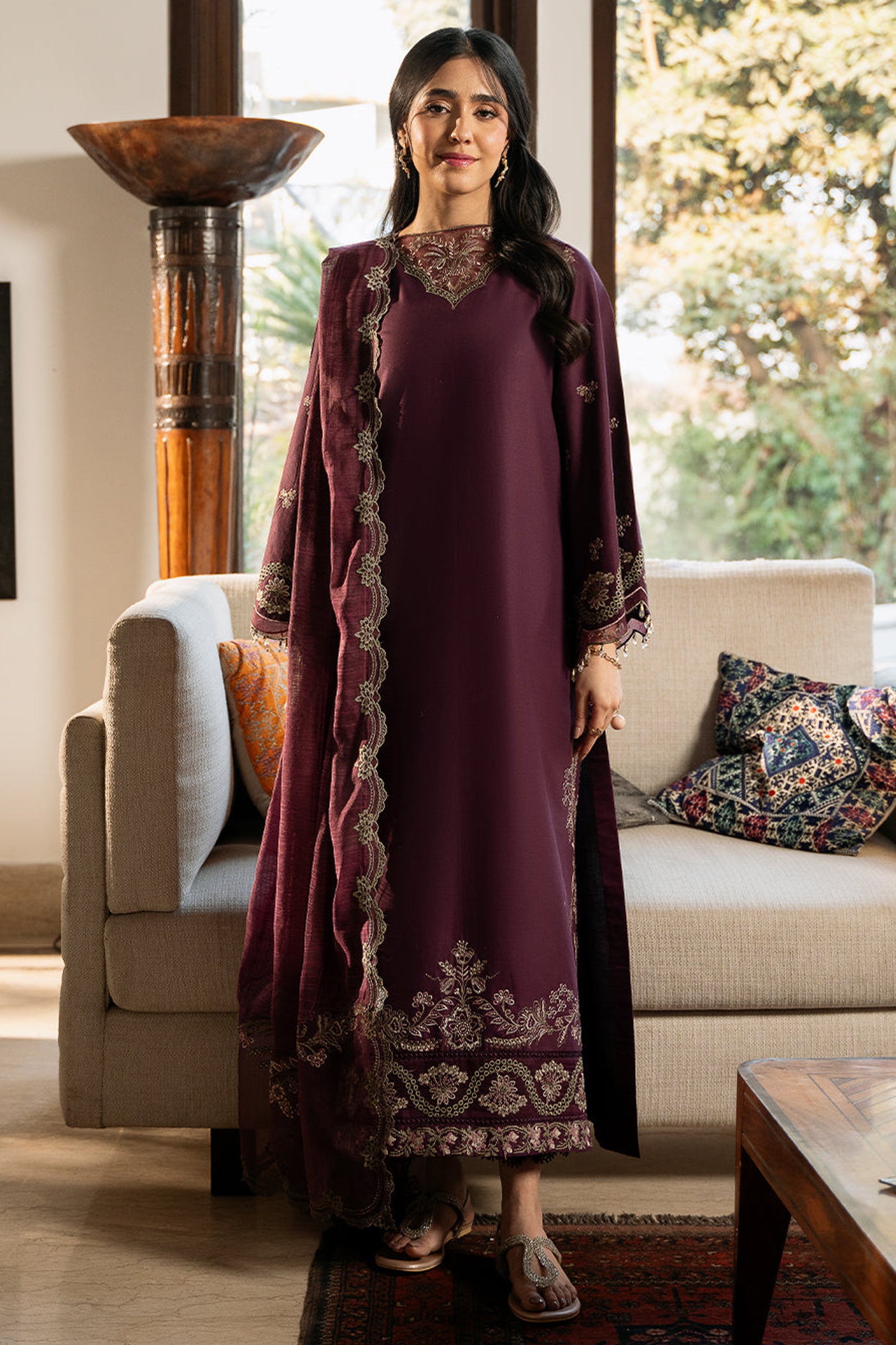 IZEL-3PC LAWN EMBROIDERED SHIRT WITH KHAADI EMBROIDERED DUPATTA & TROUSER-BIC-4504