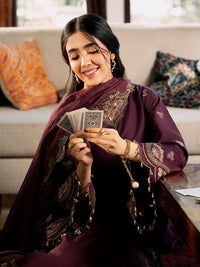 IZEL-3PC LAWN EMBROIDERED SHIRT WITH KHAADI EMBROIDERED DUPATTA & TROUSER-BIC-4504