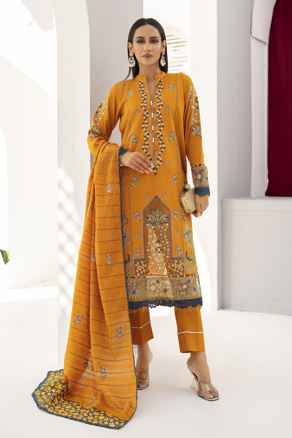 BRANDSINN-3PC LAWN EMBROIDERED SHIRT WITH LAWN  EMBROIDERED READY TO WEAR DUPATTA-BIC-05