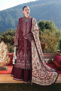 HUSSAIN REHAR-3PC DHANAK EMBROIDERED SHIRT WITH COURTRAI PRINTED SHAWL AND TROUSER-BIC-4273