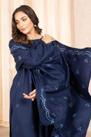 SAPPHIRE - 3PC Dhanak Embroidered Shirt With Dhanak Embroidered  Shawl & Trouser-BIC-3326