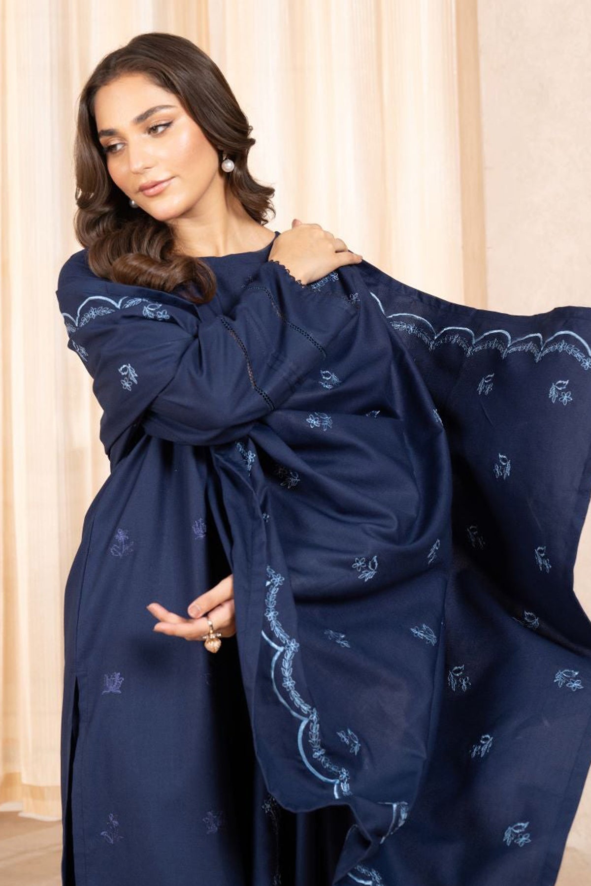 SAPPHIRE - 3PC Dhanak Embroidered Shirt With Dhanak Embroidered  Shawl & Trouser-BIC-3326