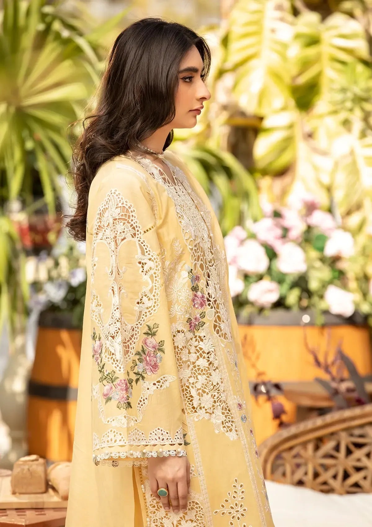 ELAF-3PC LAWN CHIKANKARI EMBROIDERED SHIRT WITH KHADDI NET EMBROIDERED DUPATTA AND TROUSER-BIC-4729