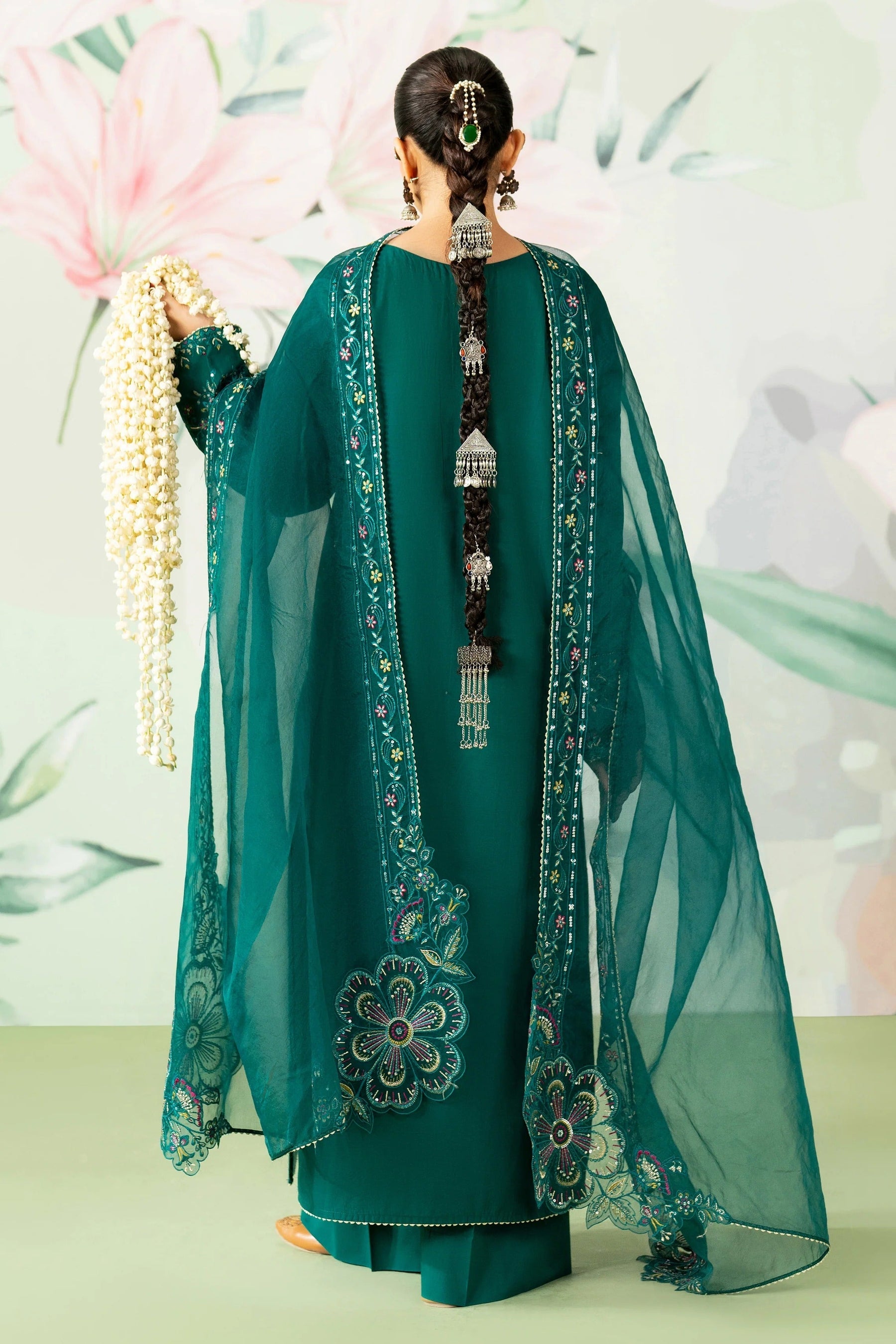 ETHNC-3PC LAWN SEQUIN EMBROIDERED SHIRT WITH ORGANZA EMBROIDERED DUPATTA AND TROUSER-BIC-4635