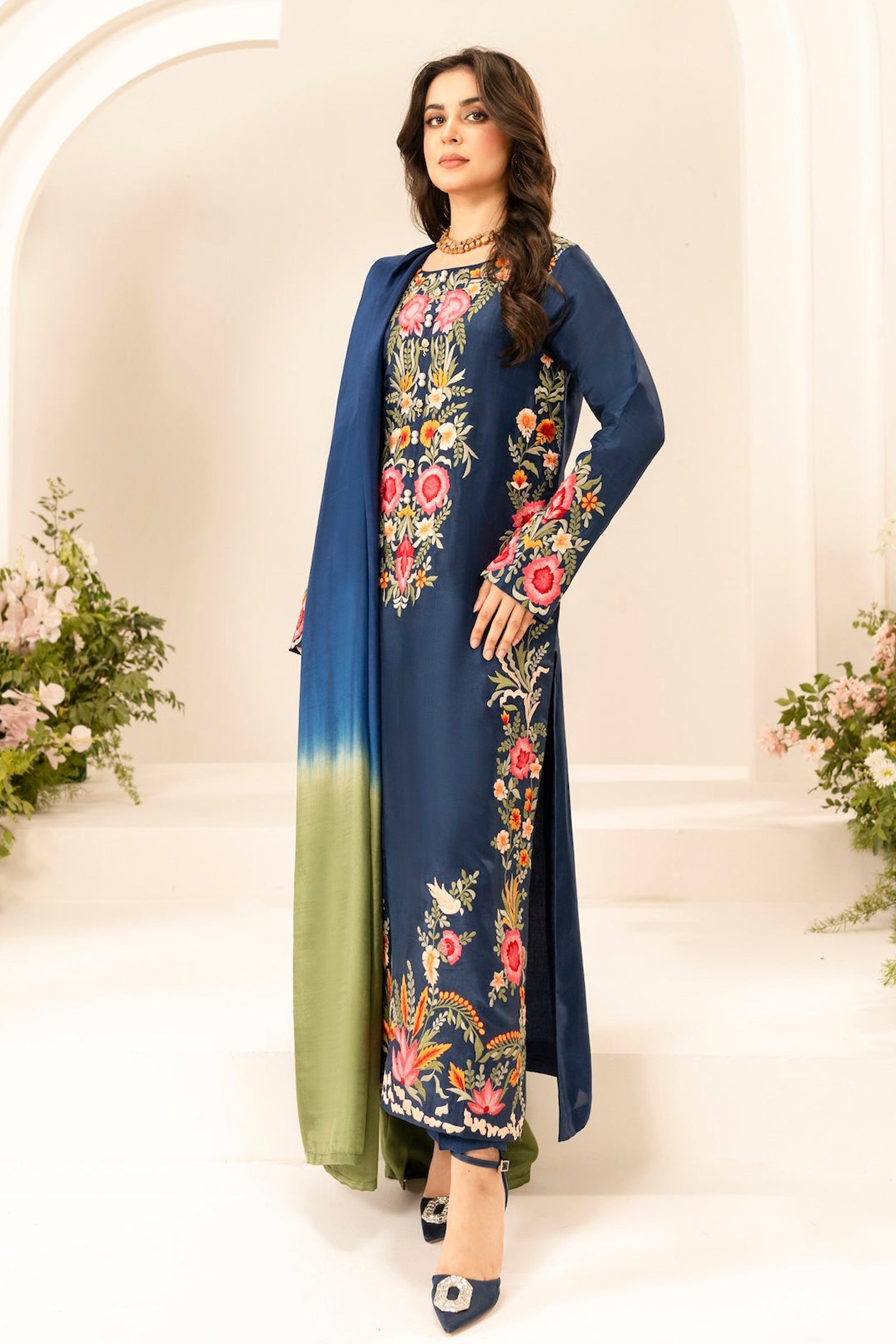 MIRANA-3PC LAWN EMBROIDERED SHIRT WITH CHIFFON TYE & DYE DUPATTA & TROUSER-BIC-3780