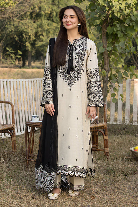 QALAMQAR-3PC LAWN EMBROIDERED SHIRT WITH CHIFFON EMBROIDERED DUPATTA AND TROUSER-BIC-3757
