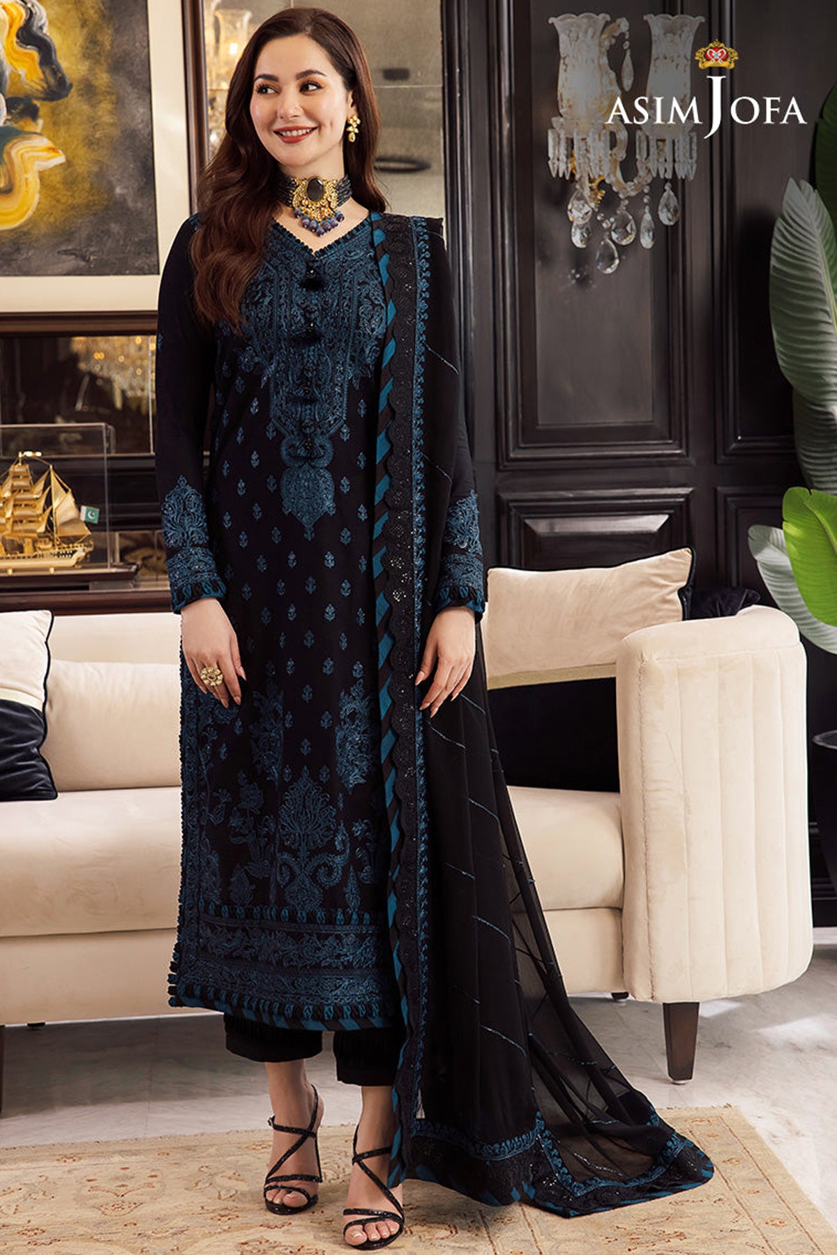 ASIM JOFA-3PC LAWN EMBROIDERED SHIRT WITH BAMBER CHIFFON EMBROIDERED DUPATTA AND LAWN TROUSER-BIC-3591