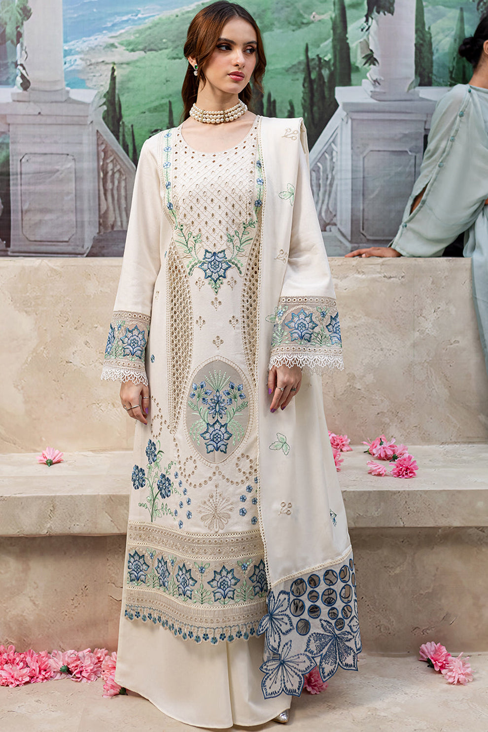 JAZMIN-3PC LAWN LASER EMBROIDERED SHIRT WITH MONARK LASER CUT EMBROIDERED READY TO WEAR DUPATTA-BIC-3650