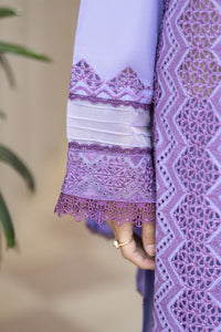 MIRAKHI-3PC LAWN LASERCUT EMBROIDERED SHIRT WITH MOARK PRINT DUPATTA-BIC-VOL-1- PLUM
