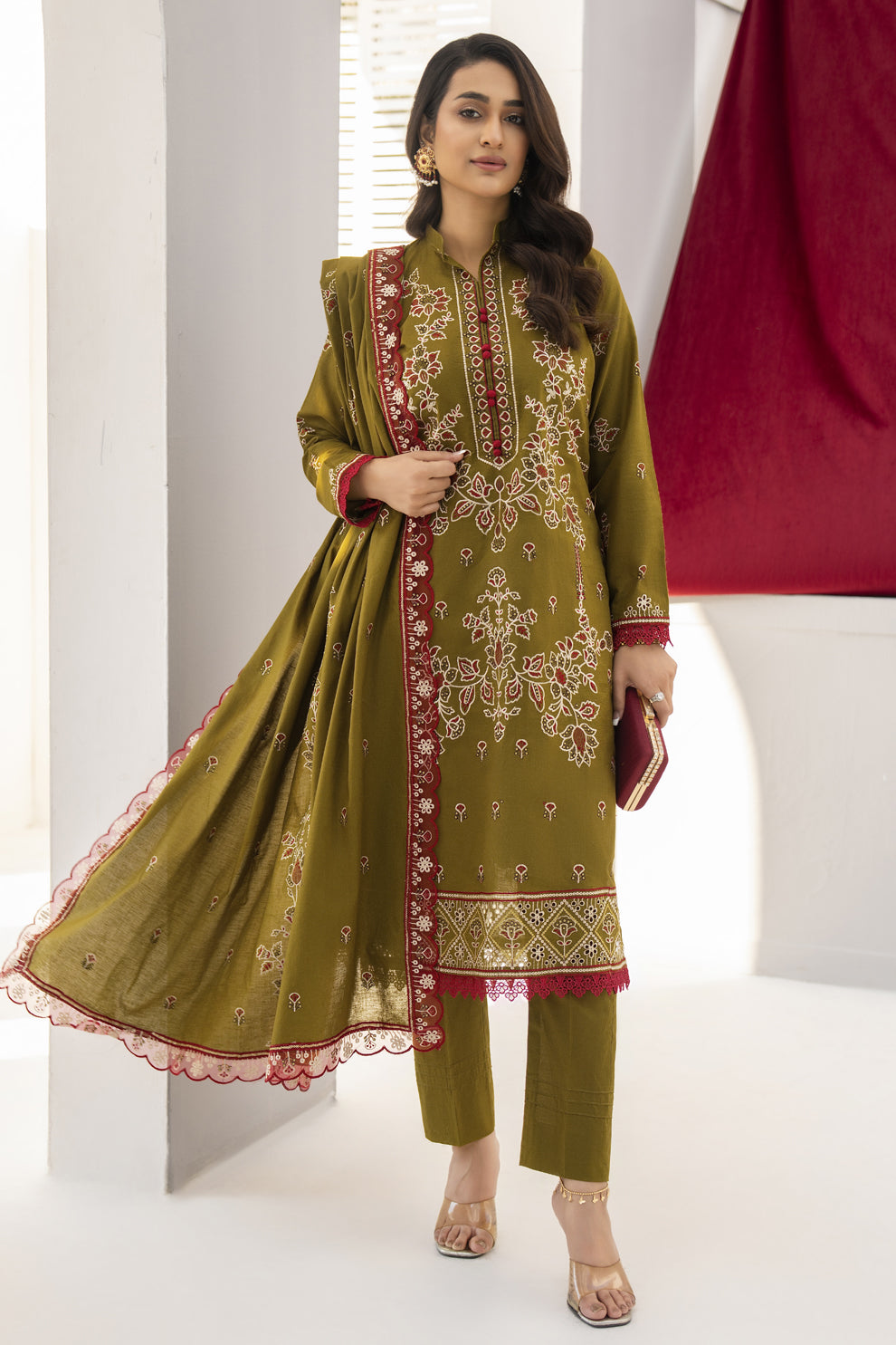 BRANDSINN-3PC LAWN EMBROIDERED SHIRT WITH LAWN EMBROIDERED READY TO WEAR DUPATTA-BIC-G01