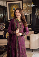 ASIM JOFA-3PC DHANAK EMBROIDERED SHIRT WITH DHANAK EMBROIDERED SHAWL & DHANAK TOUSER-BIC-4291