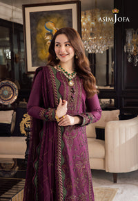 ASIM JOFA-3PC DHANAK EMBROIDERED SHIRT WITH DHANAK EMBROIDERED SHAWL & DHANAK TOUSER-BIC-4291