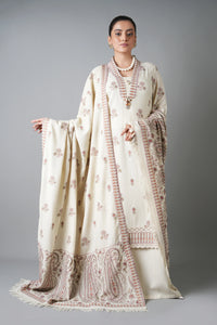 BAREEZE-3PC KARANDI EMBROIDERED SHIRT WITH KARANDI EMBROIDERED SHAWL AND KARANDI TROUSER-BIC-5254