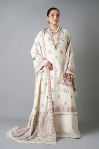 BAREEZE-3PC KARANDI EMBROIDERED SHIRT WITH KARANDI EMBROIDERED SHAWL AND KARANDI TROUSER-BIC-5254