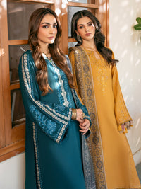 IZEL-3PC DHANAK EMBROIDERED SHIRT WITH COURTRAI PRINTED SHAWL & TROUSER-BIC-4372