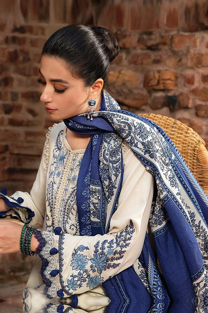 MARIA B -3PC KHADDAR  HEAVY EMBROIDERED SHIRT WITH WOOL PRINT SHAWL AND TROUSER-BIC-4156