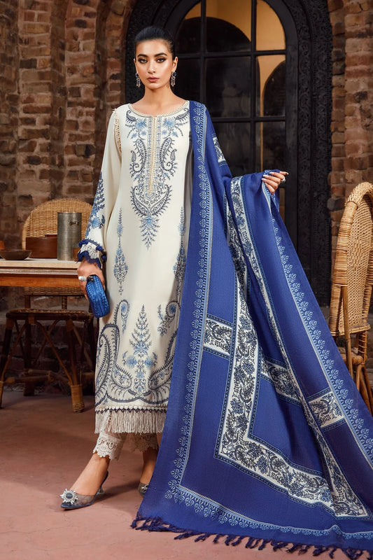 MARIA B -3PC KHADDAR  HEAVY EMBROIDERED SHIRT WITH WOOL PRINT SHAWL AND TROUSER -BIC-3244 A