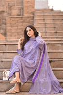 BAREEZE-3PC DHANAK EMBROIDERED SHIRT WITH CHIFFON EMBROIDERED DUPATTA AND TROUSER BIC-4163