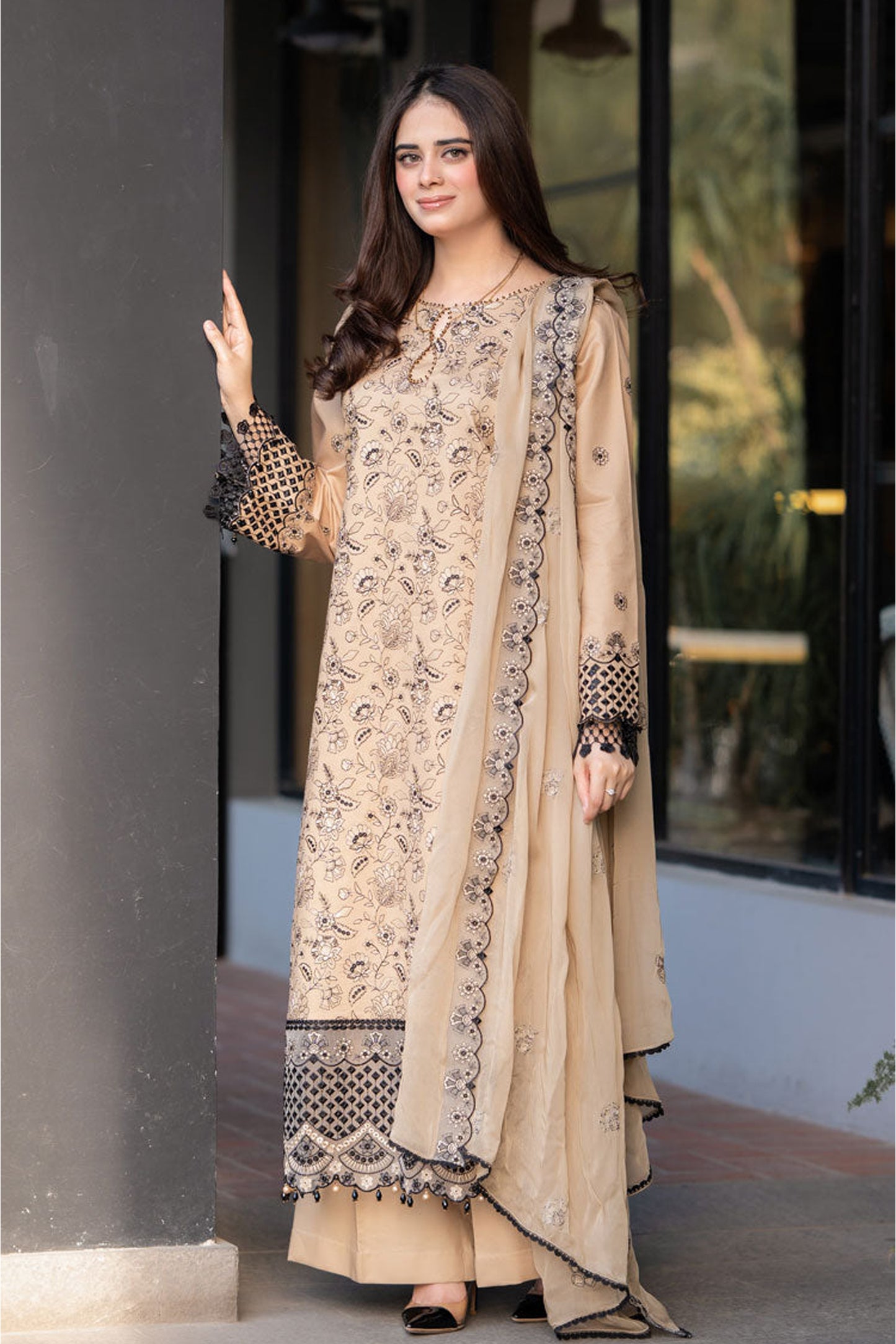 SAPPHIRE-3PC LAWN SEQUENCE EMBROIDERED SHIRT WITH CHIFFON EMBROIDERED DUPATTA AND TROUSER-BIC-3750