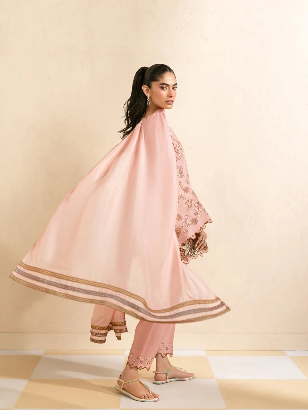 SAPPHIRE-3PC DHANAK EMBROIDERED SHIRT WITH DHANAK EMBROIDERED SHAWL AND TROUSER-BIC-5298