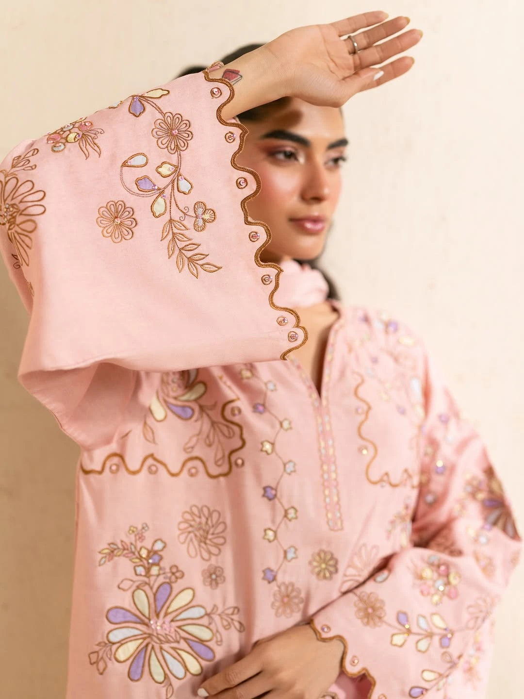 SAPPHIRE-3PC DHANAK EMBROIDERED SHIRT WITH DHANAK EMBROIDERED SHAWL AND TROUSER-BIC-5298