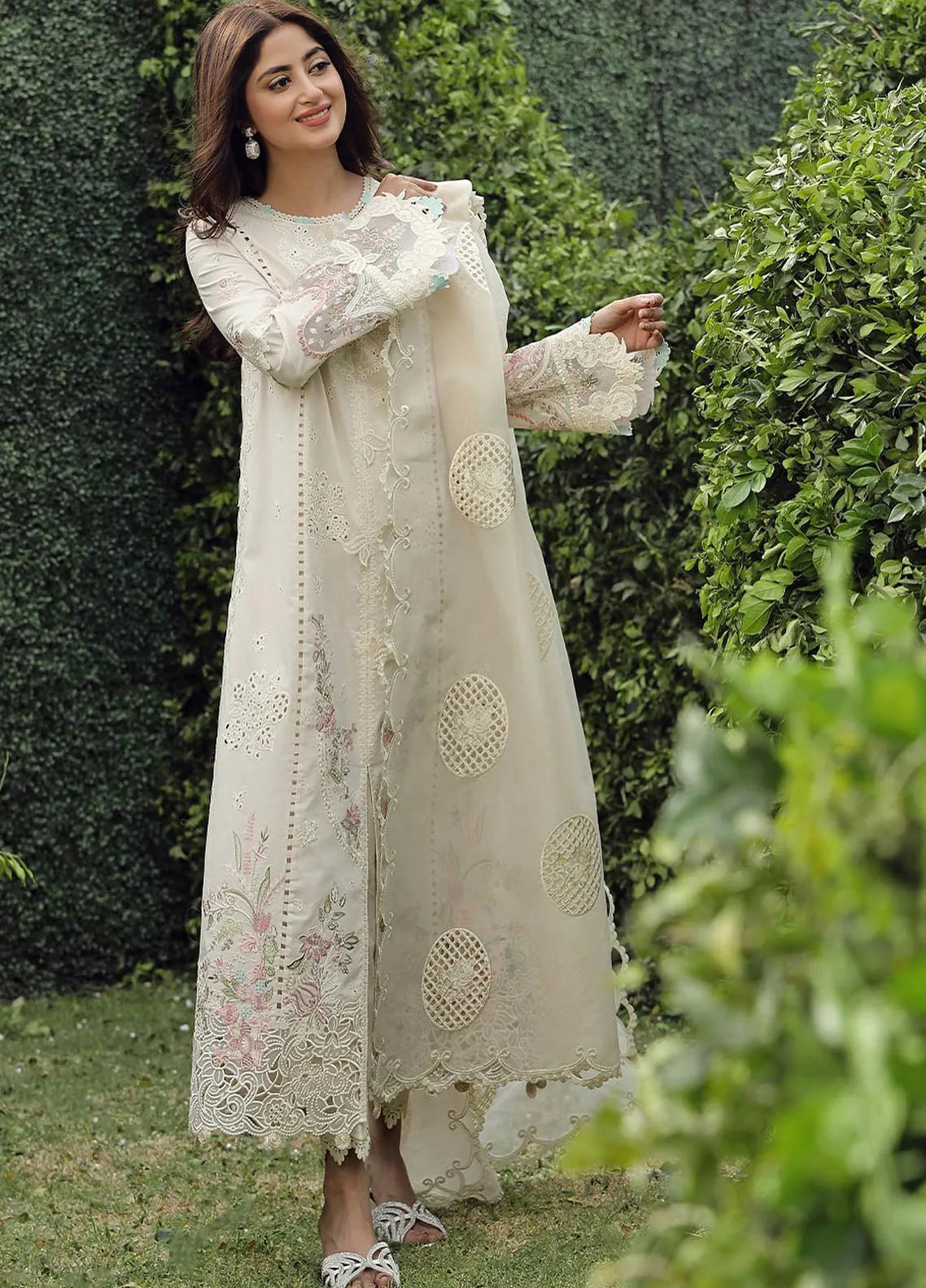 QALAMQAR-3PC LAWN CHIKAANKARI EMBROIDERED SHIRT WITH KHAADI NET EMBROIDERED DUPATTA AND TROUSER -BIC-4730