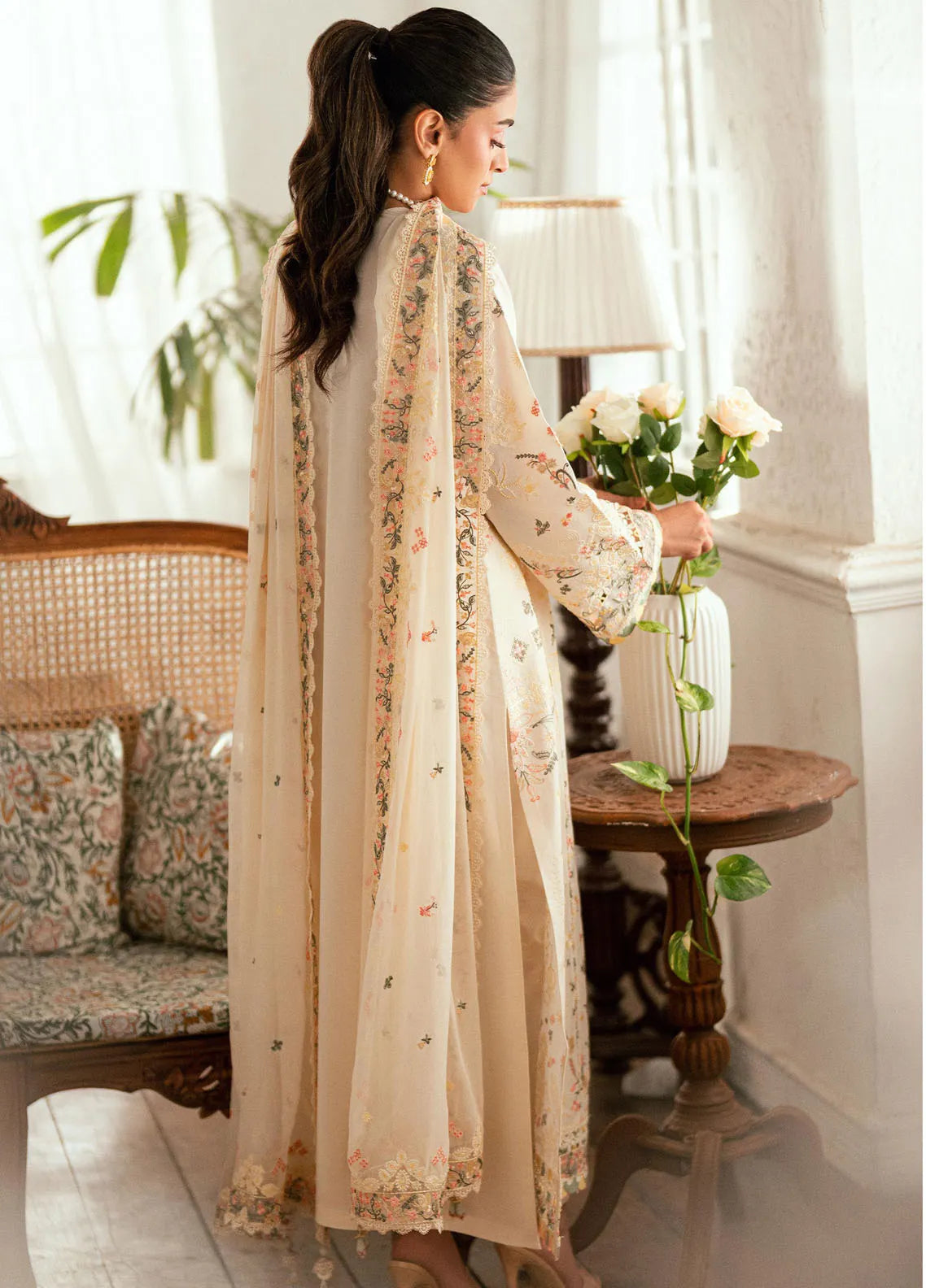 QALAMQAR - 3PC LAWN EMBROIDERED SHIRT WITH ORGANZA EMBROIDERED DUPATTA AND TROUSER -BIC-3804