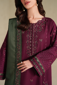 IZNIK-3PC DHANAK EMBROIDERED SHIRT WITH DHANAK EMBROIDERED SHAWL AND TROUSER-BIC-5145