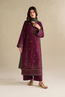 IZNIK-3PC DHANAK EMBROIDERED SHIRT WITH DHANAK EMBROIDERED SHAWL AND TROUSER-BIC-5145