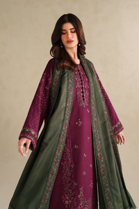 IZNIK-3PC DHANAK EMBROIDERED SHIRT WITH DHANAK EMBROIDERED SHAWL AND TROUSER-BIC-5145